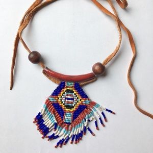 Native American Beaded Choker on leather cord